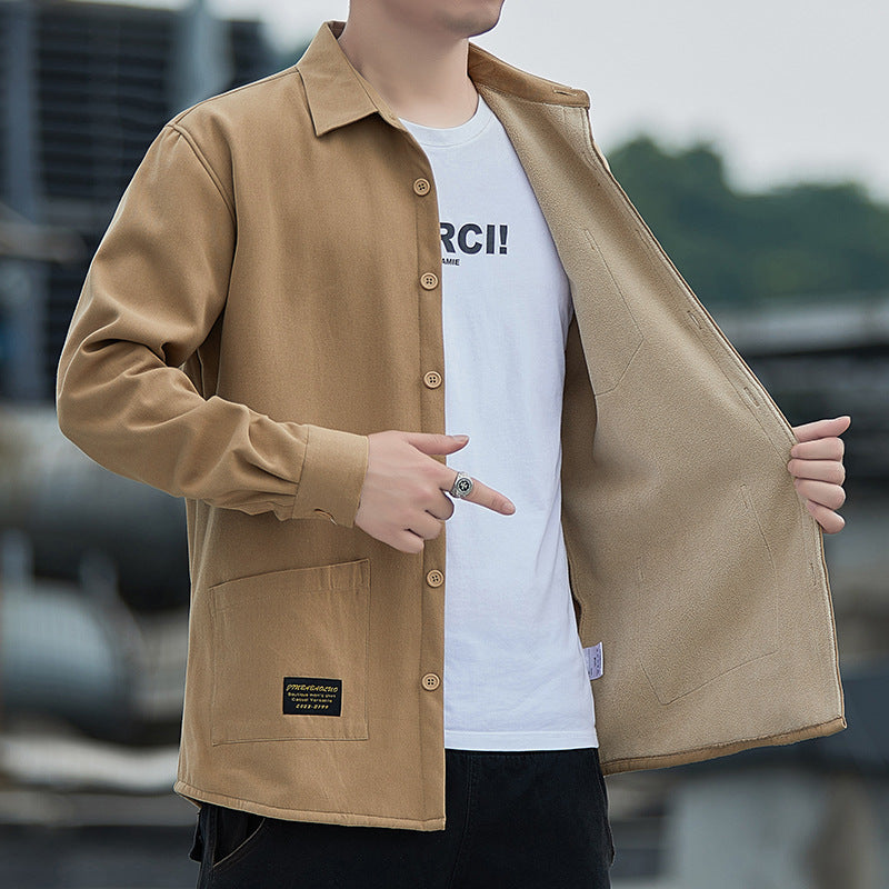 Men's AutumnWinter Cotton Fleece-Lined Thickened Shirt Jacket