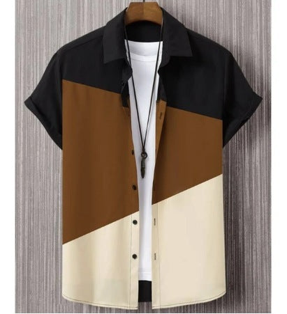Fashion Trendy Men's Shirt Digital Printing Casual Breathable Stand Collar