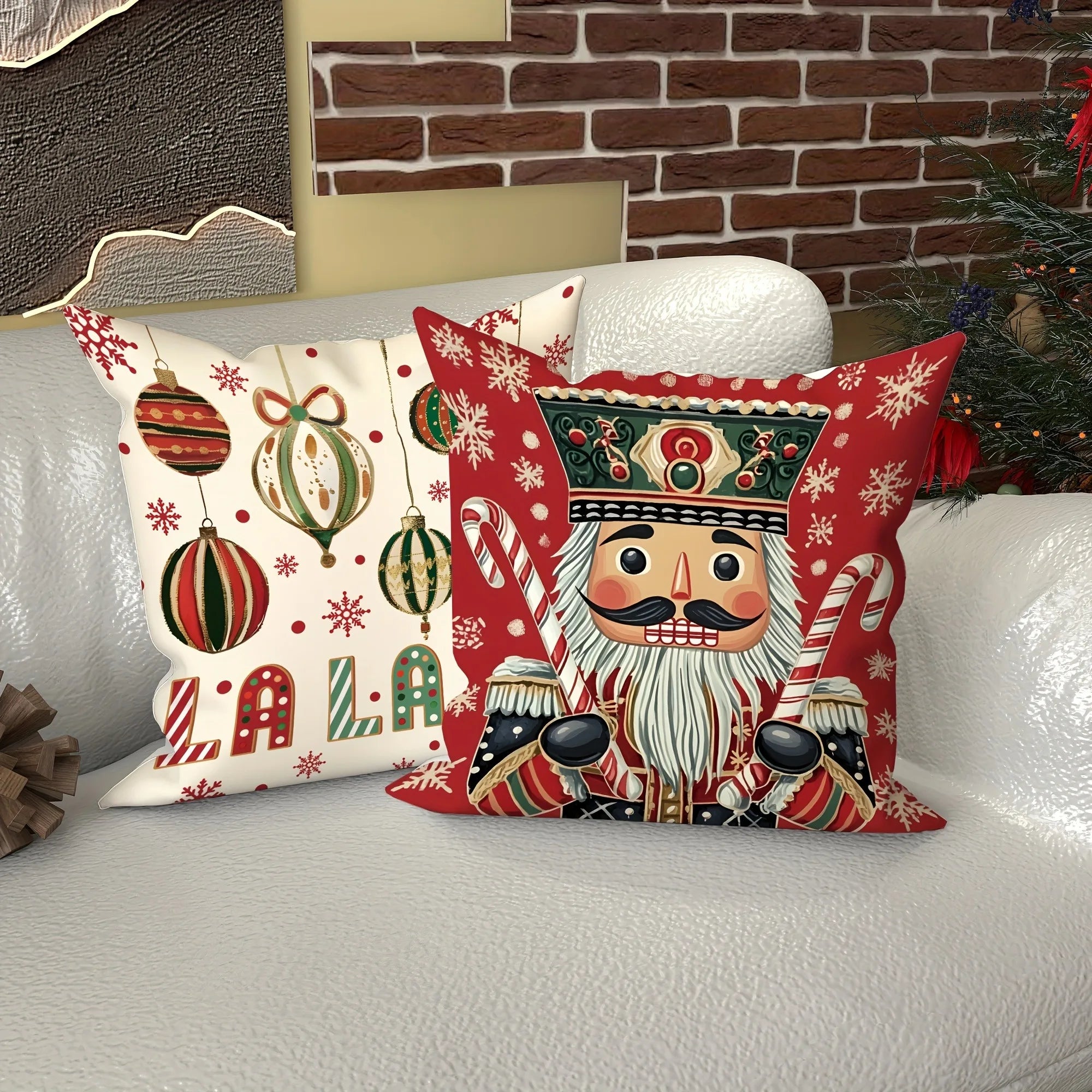 Christmas Magic: Festive Nutcracker, Gingerbread, and Ornament-Printed Pillowcases sofas, bedroom pillow covers, holiday gifts