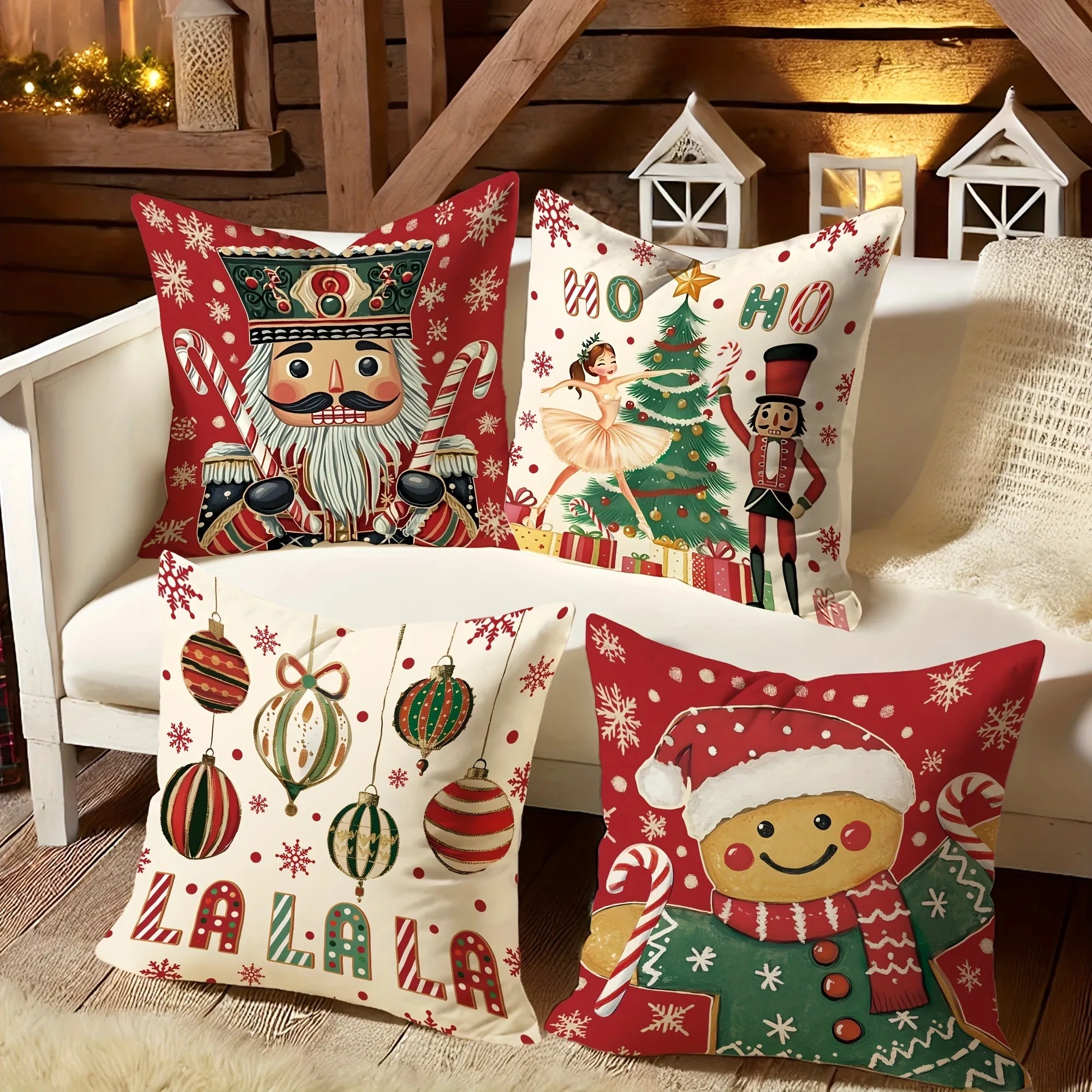 Christmas Magic: Festive Nutcracker, Gingerbread, and Ornament-Printed Pillowcases sofas, bedroom pillow covers, holiday gifts