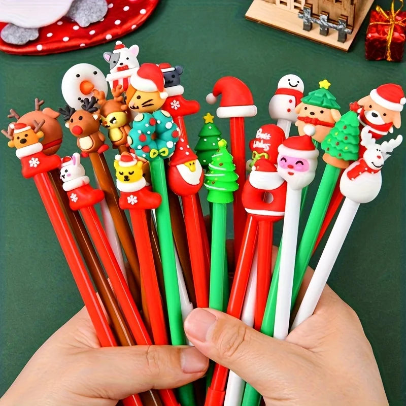 12 Christmas-Themed Neutral Pens, Office And Study Stationery, Good Gifts for Students, Diverse Styles, Holiday DIY Decorations