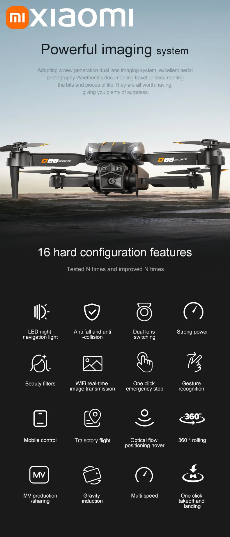 Xiaomi D88 Drone 8K Aerial Professional Hd Aerial Photography Obstacle Avoidance Brushless Motor Dual-camera 1-key return Drone