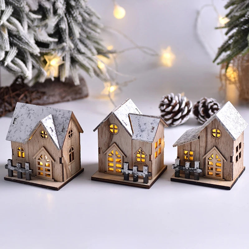 Christmas House Cottages DIY Toys Ornament Landscape Decor Dollhouse LED Luminous Wooden Deskop Decoration Happy New Year Gifts