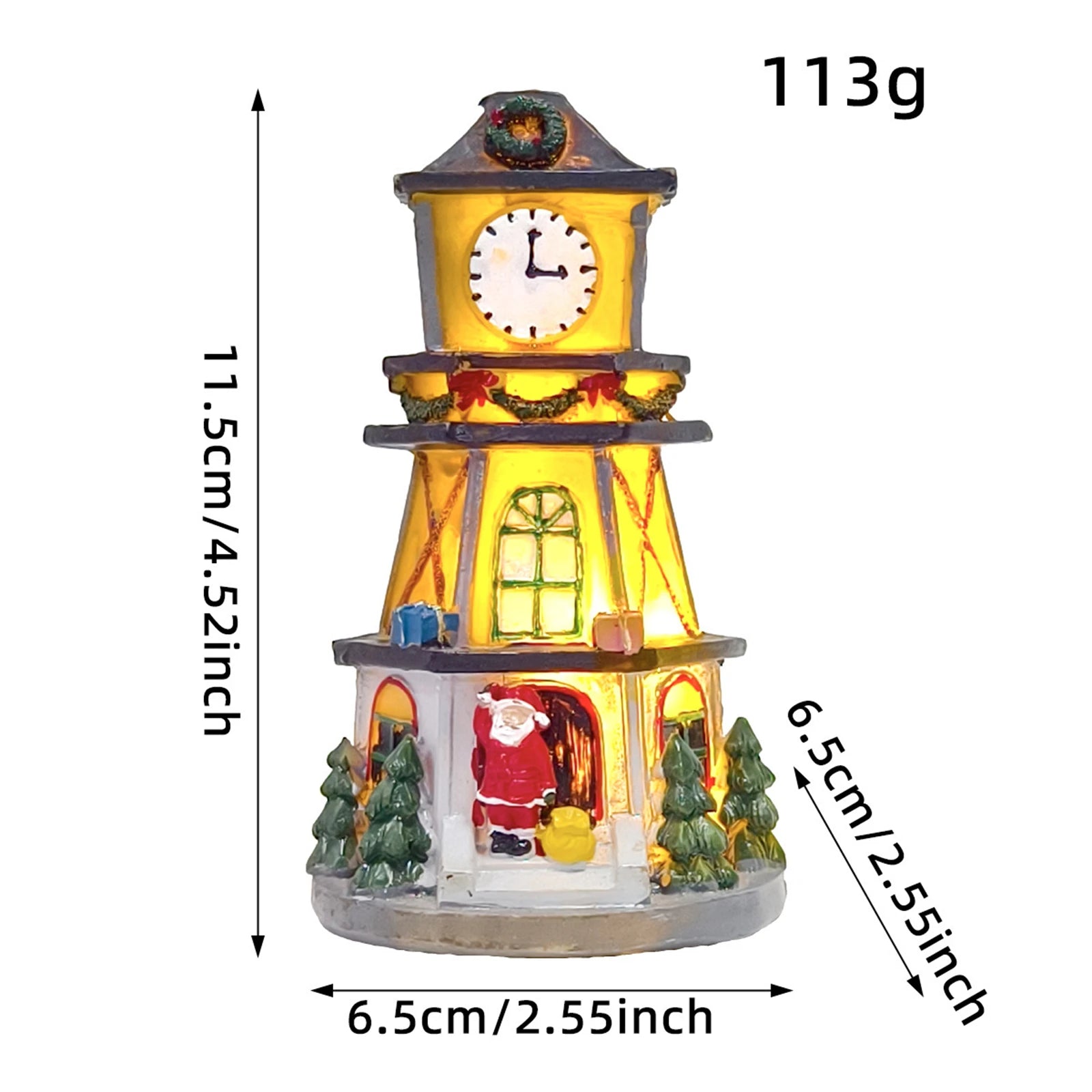 LED Christmas Resin Small House Ornaments Luminous Resin Clock Tower Wonderland Displays or Nightlight Nursery Village House