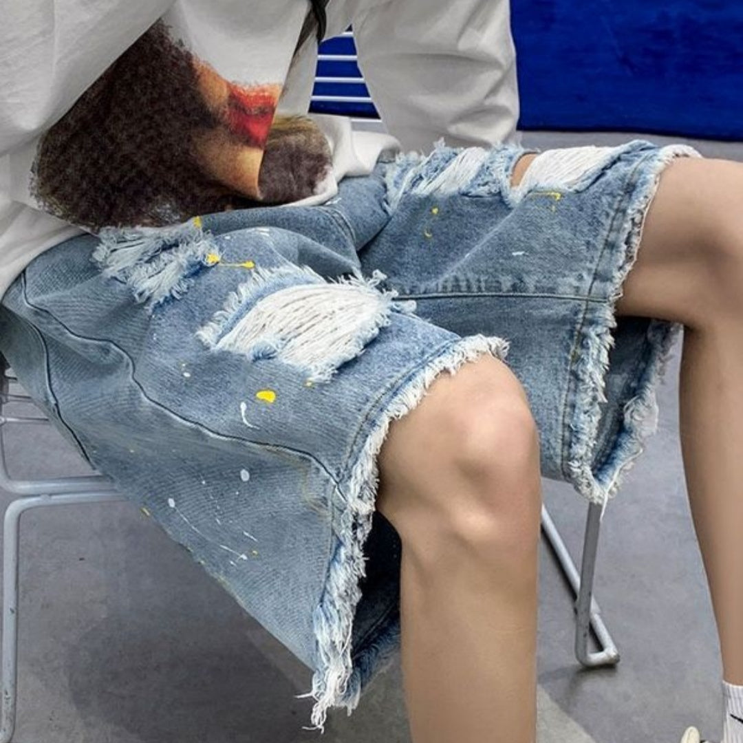 Men's Casual Water Washed Hole Denim Shorts