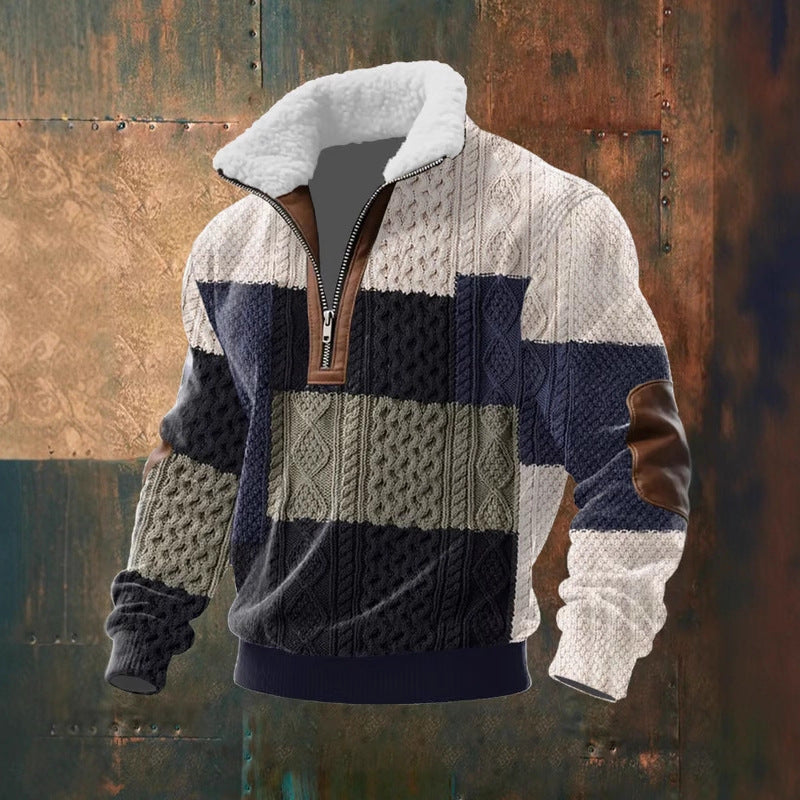 Men's Fitted Top With Printed Pattern And Faux Fur Collar