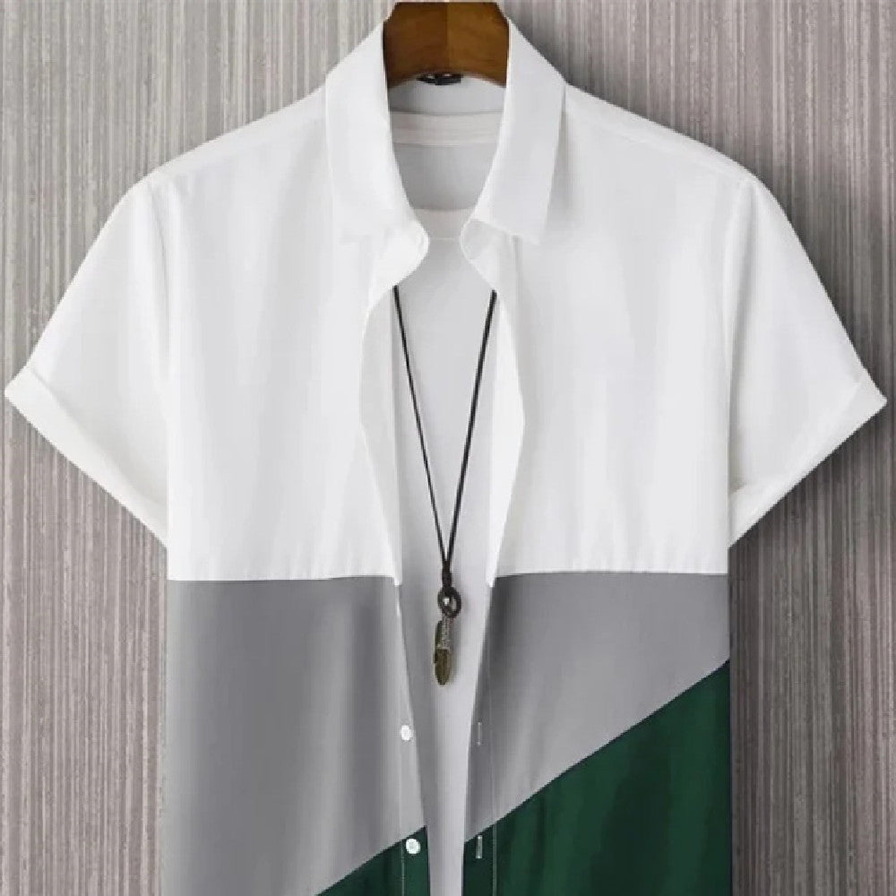 Fashion Trendy Men's Shirt Digital Printing Casual Breathable Stand Collar 