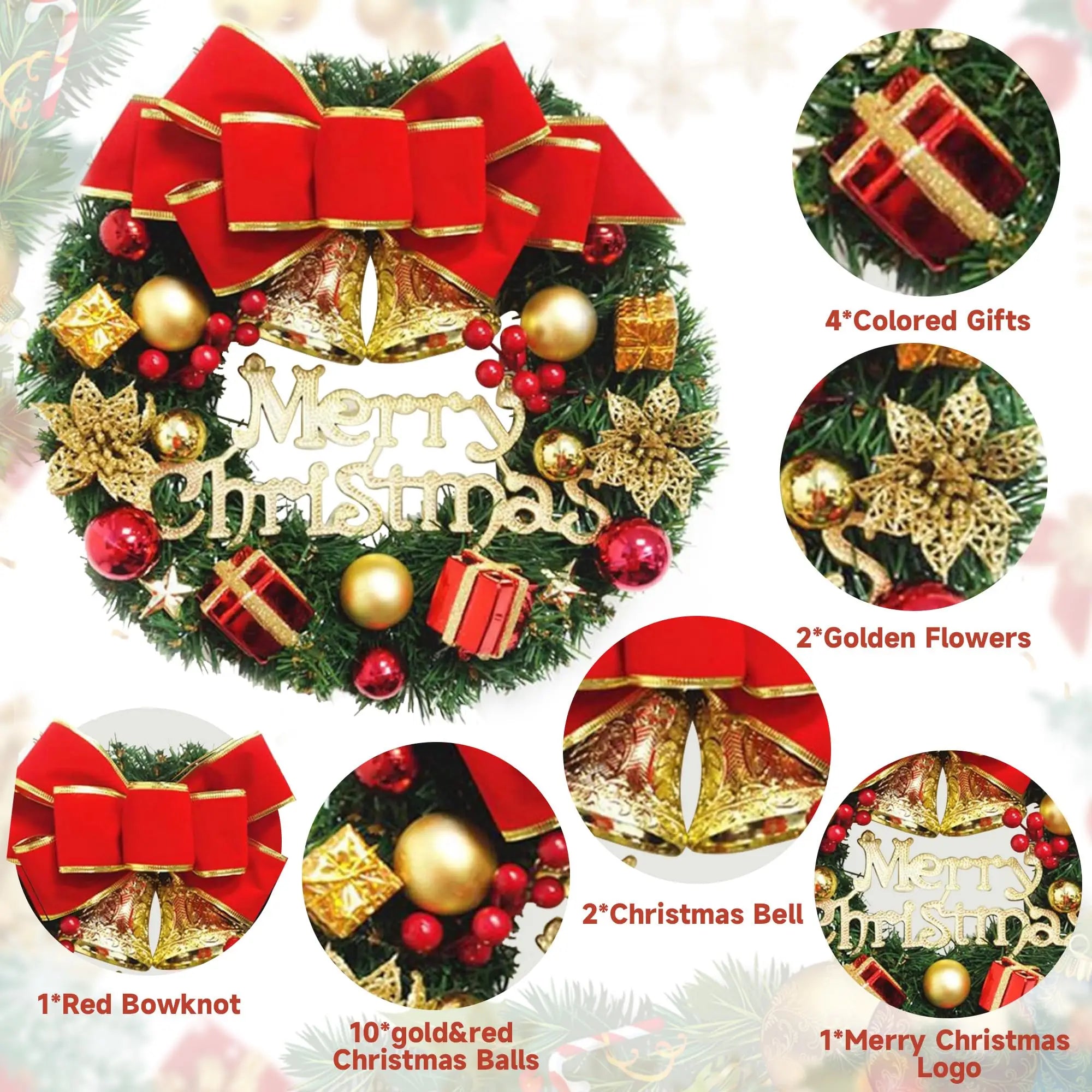 Christmas Decoration Handmade Simulation Christmas Wreath Door Hanging Window Props Exquisite High Quality Home Decor